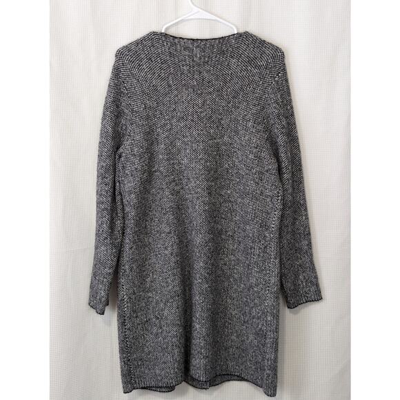 LIZ CLAIBORNE! BLACK, WHITE MICRO WEAVE OVERSIZED CARDI SWEATER! SZ L - Picture 8 of 9